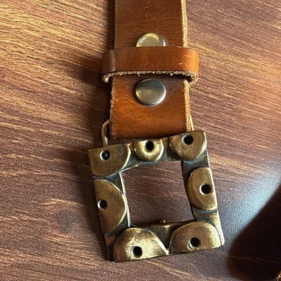 Brown Leather Belt with Metal Buckle - Picture 3 of 8